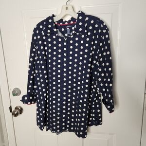 CHAPS Navy and‎ White Polka Dot Long Sleeve Button Down Top  Size 3X